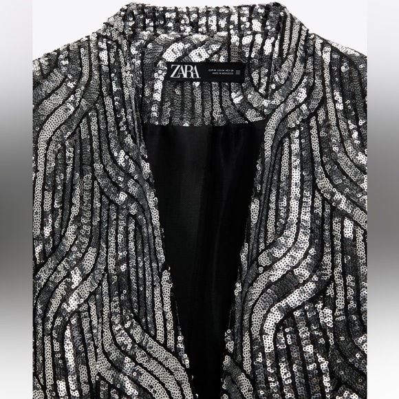 ZARA COLLARLESS SEQUIN BLAZER - Picture 3 of 6